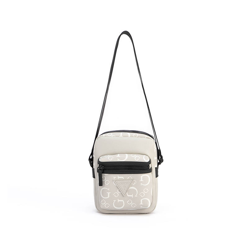 GUESS Synthetic Leather Crossbody Bag, Shoulder Bag Regular Unisex Ecru/Charcoal Gray