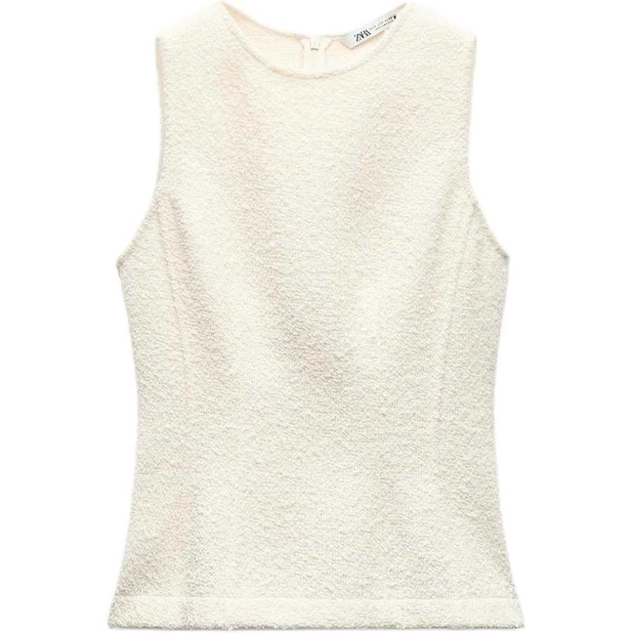 ZARA Tank Tops Women's Beige Crew Neck Moderate Other