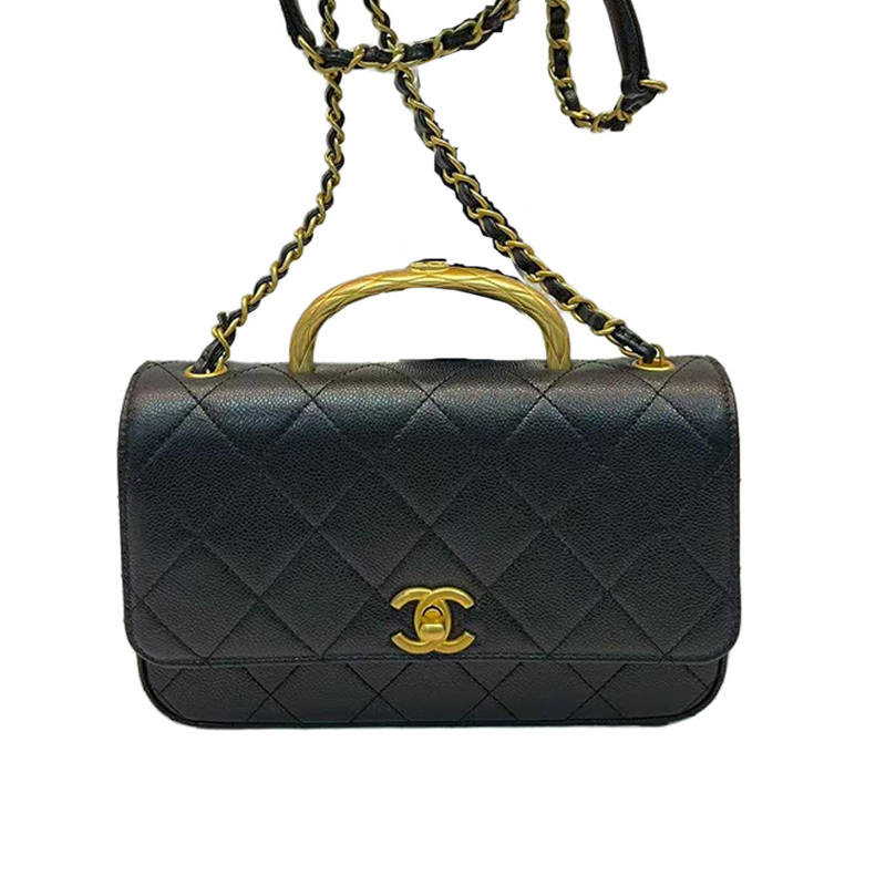 CHANEL Label One Shoulder Handbag Women's Black