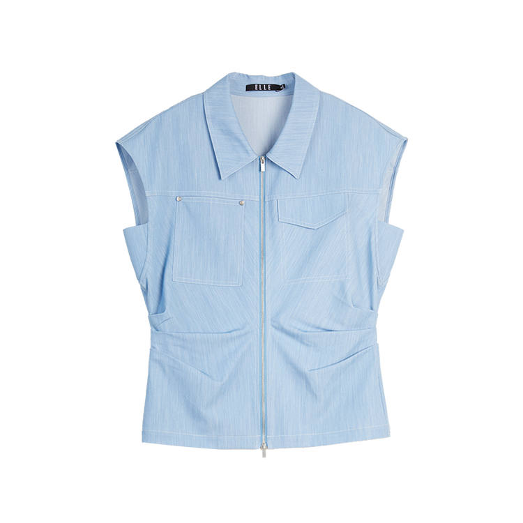 ELLE Shirts Women's Blue Lapel Moderate Shirt