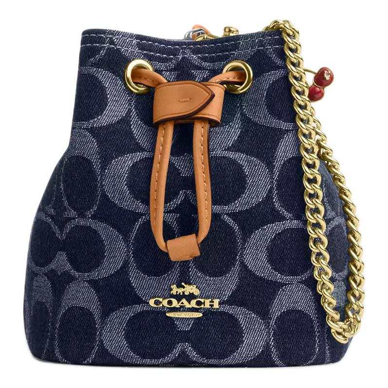 COACH Drawstring Fabric Handbag, Shoulder Bag Mini Women's Blue