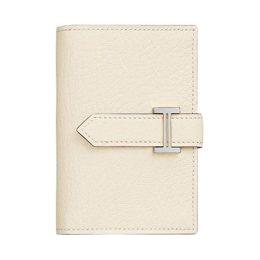HERMES Bearn Mysore Goat Skin Wallet Mini Women's I2 Nata Cream White