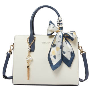 TUCANO Cow Leather Handbag, Shoulder Bag, Crossbody Bag, Handbag Medium Women's Ecru/Dark Blue