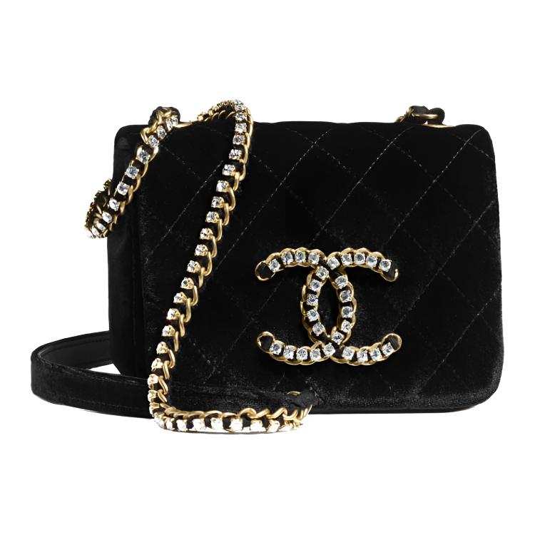 CHANEL Velvet Flap Bag, Shoulder Bag, Crossbody Bag Mini Women's Black