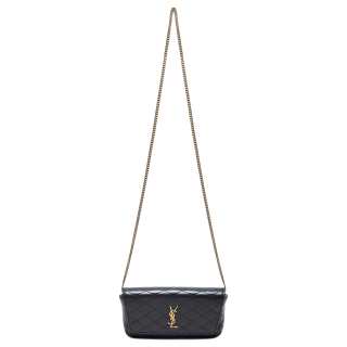 SAINT LAURENT GABY Sheepskin One Shoulder Crossbody Cell Phone Pouch Women's Black