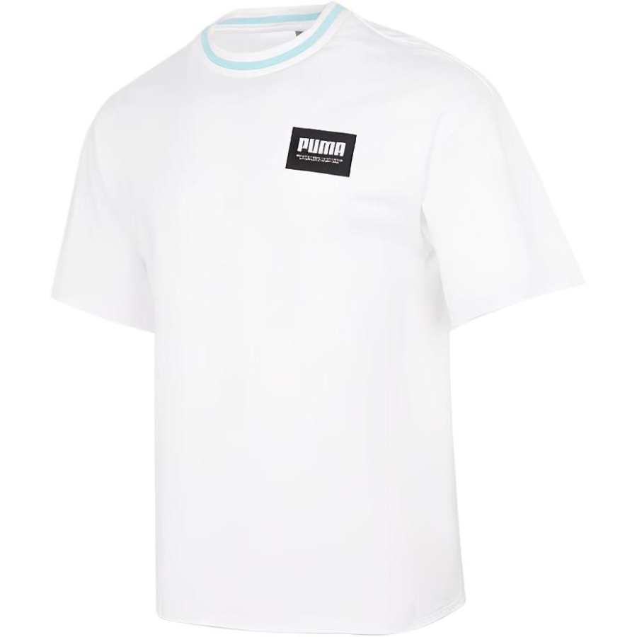 PUMA T Shirts Men's White Crew Neck Moderate Straight Fit