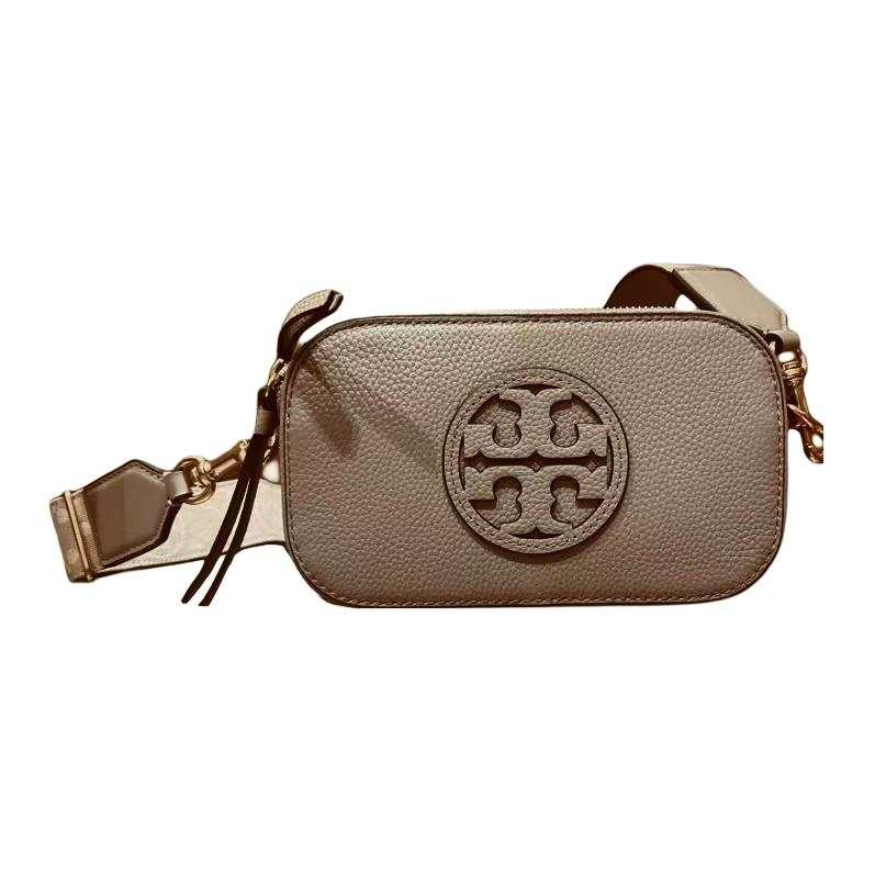 TORY BURCH Miller Calfskin Camera Bag, Shoulder Bag, Crossbody Bag Mini Women's Mushroom Gray