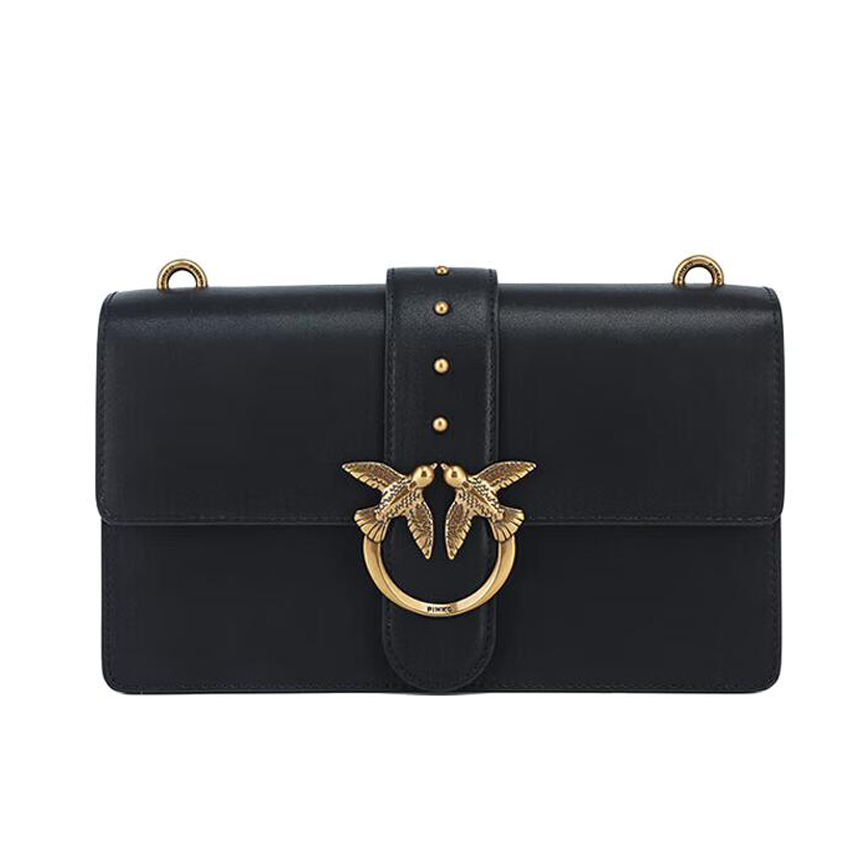 PINKO Cow Leather Crossbody Bag, Shoulder Bag Medium Women's Black