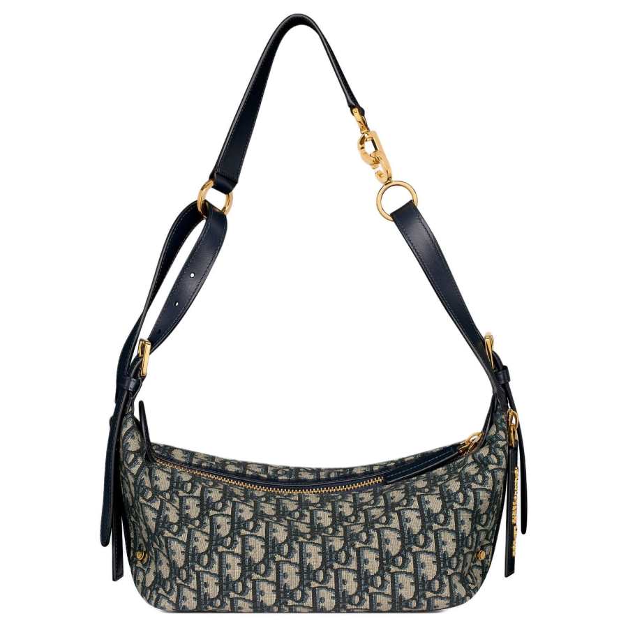DIOR D Journey Fabric With Cow Leather Handbag, Shoulder Bag Small Women's Blue