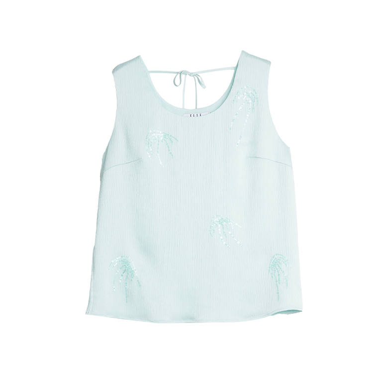 ELLE Tank Tops Women's Light Blue Crew Neck Moderate Straight Fit