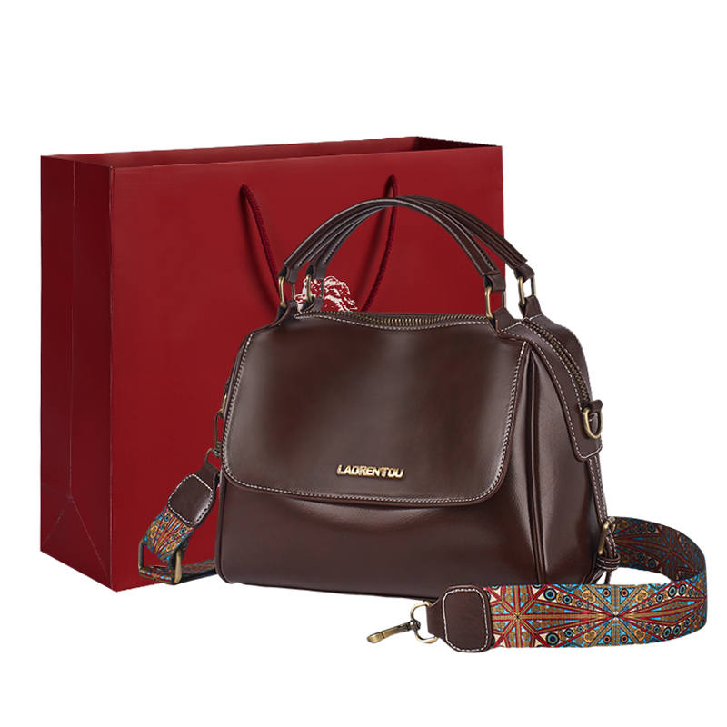 LAORENTOU Calfskin With Microfiber Women's Bag, Crossbody Bag, Shoulder Bag, Handbag Regular Women's Red Brown
