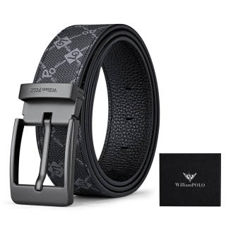 WILLIAMPOLO PVC Polyvinyl Chloride, Cow Leather Belts Men's Gunmetal Width 3.8cm