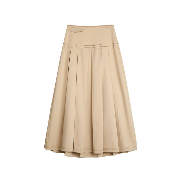 ELLE Casual Long Skirts Women's Khaki Thin Mid Length A Line Skirt