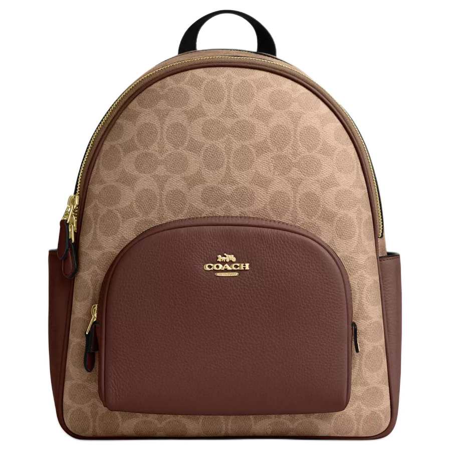 COACH Court Cow Leather, Artificial Leather, Fabric Backpack Large Women's Brown Yellow & Brown