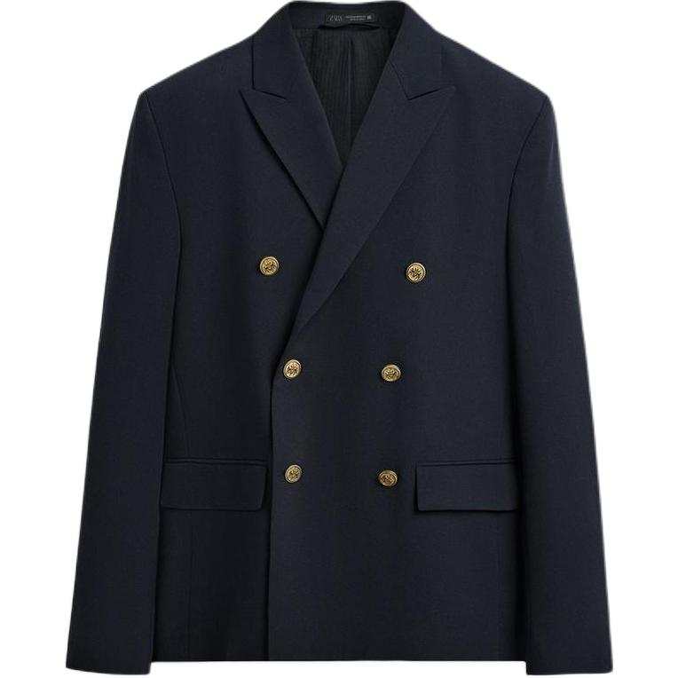 ZARA Business Suits Men's Deep Sea Blue Suit Collar Moderate Business Suit