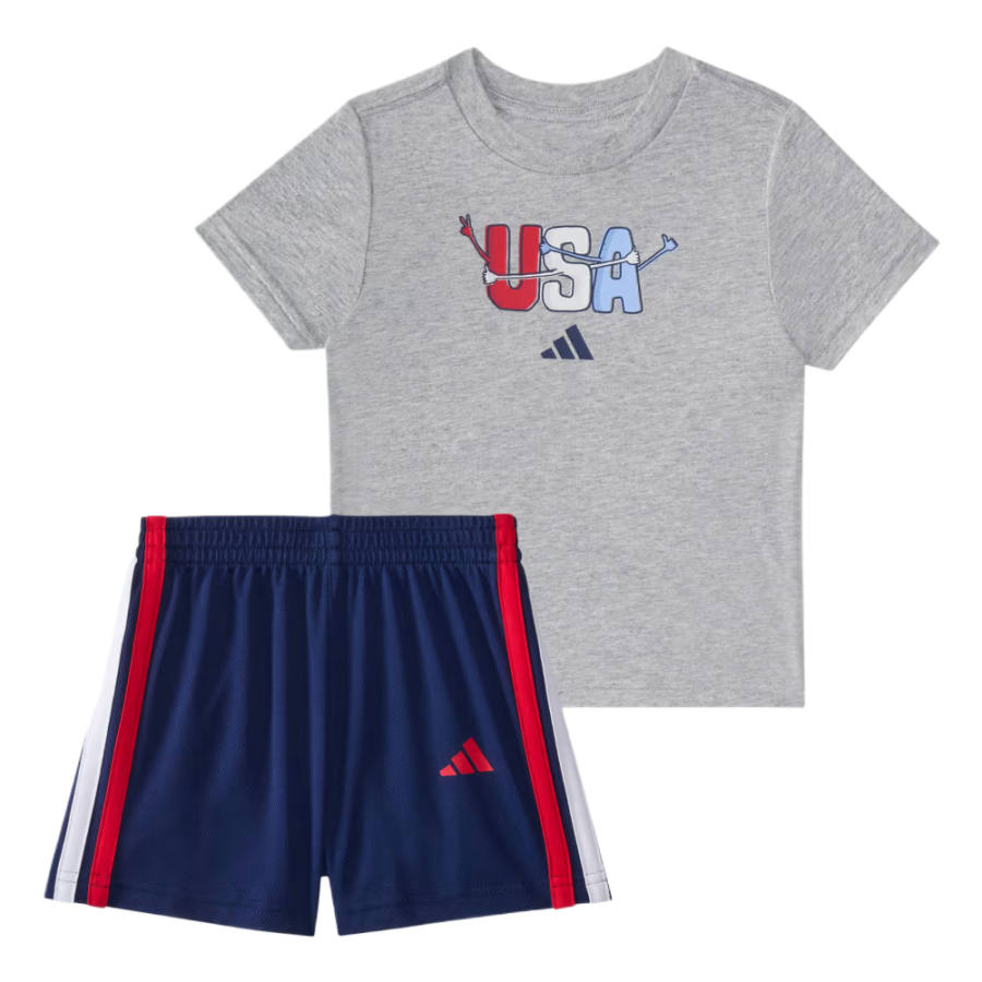 Adidas Adidas Casual Sportswear Two Piece Short Sleeve Graphic Cotton Heather Tee 2 Piece Set Infant And Toddler