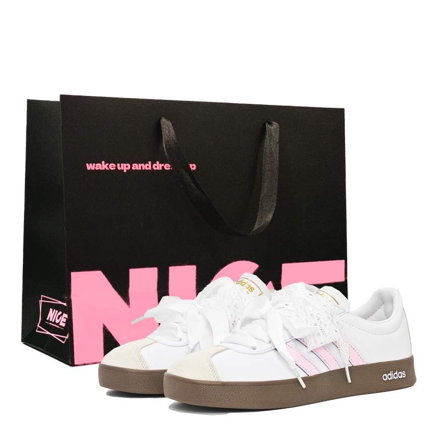 Adidas Adidas Neo VL COURT 2.0 Pink Lace Box Artificial Leather Abrasion Resistant Low top Skateboard Shoes Unisex White Pink
