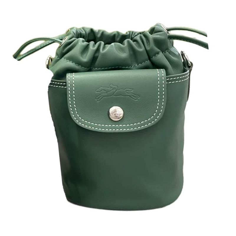 LONGCHAMP Le Pliage Xtra Cow Leather Bucket Bag, Shoulder Bag, Crossbody Bag, Handbag Mini Women's Green