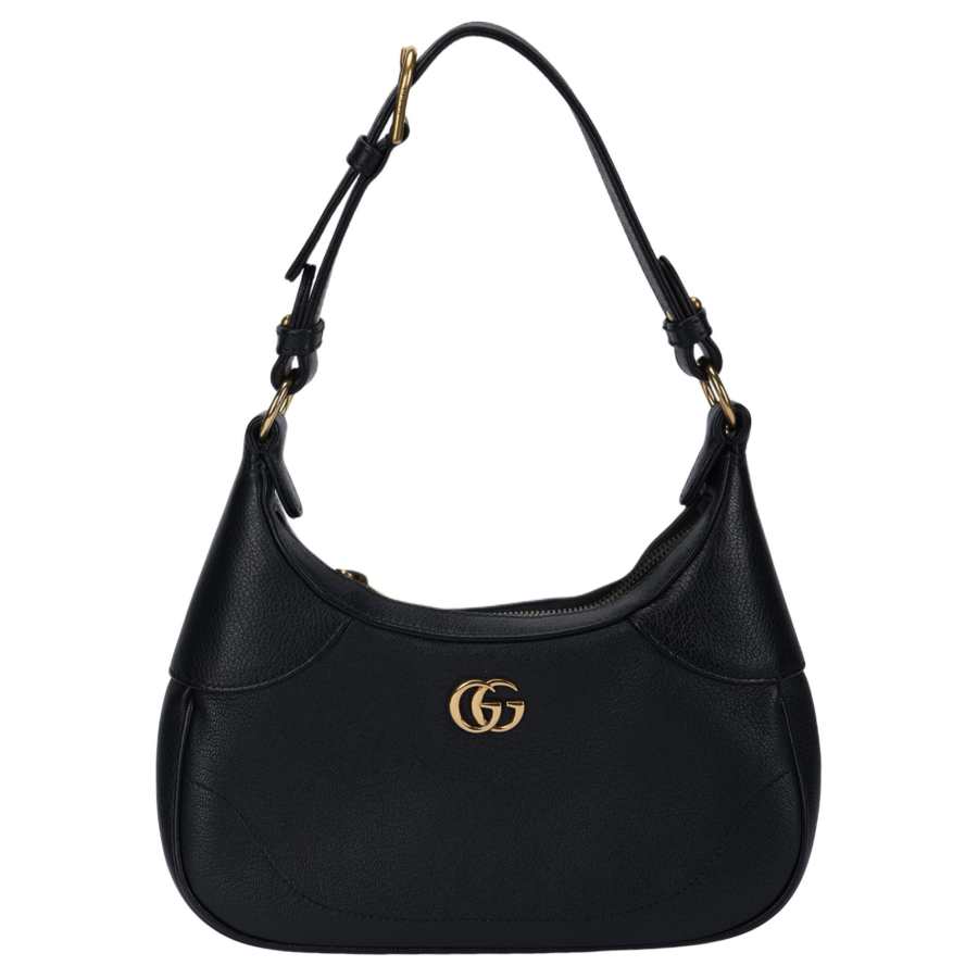 GUCCI Aphrodite Leather New Moon Shoulder Bag, Handbag, Shoulder Bag Small Women's Black