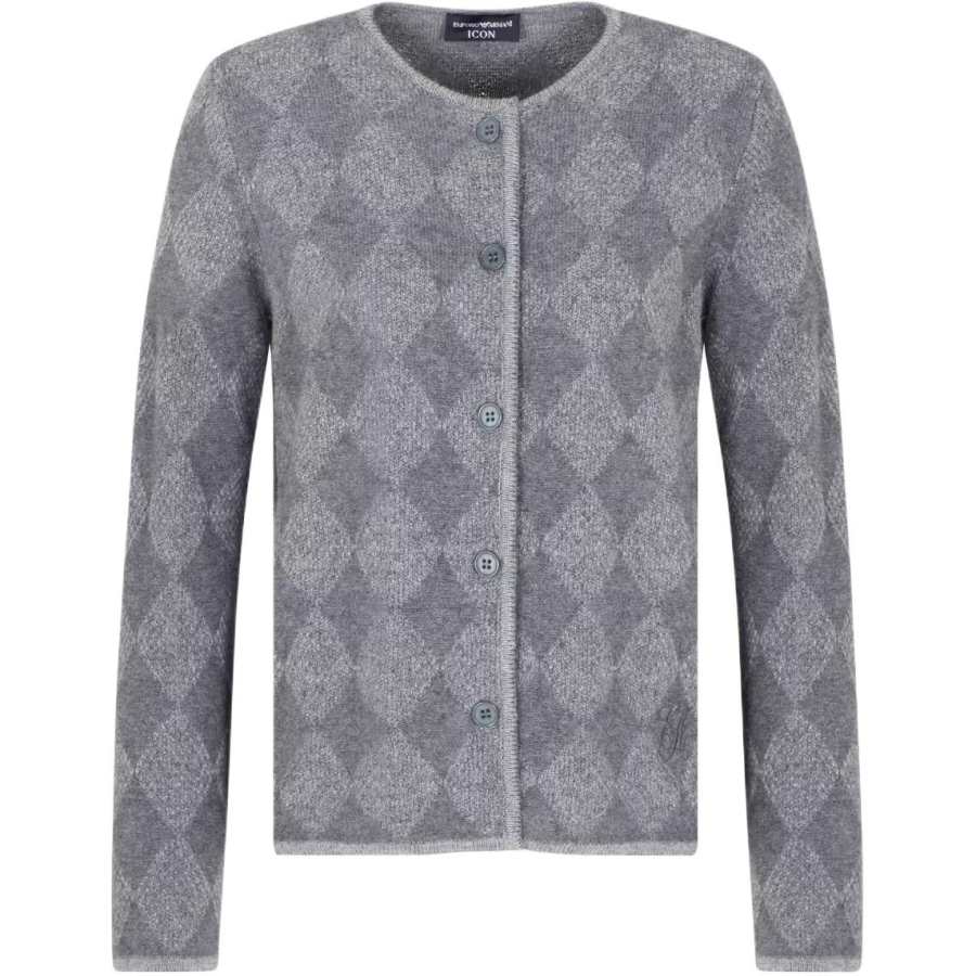 EMPORIO ARMANI Icon Wool blend Cardigan With Plated Diamond Motif