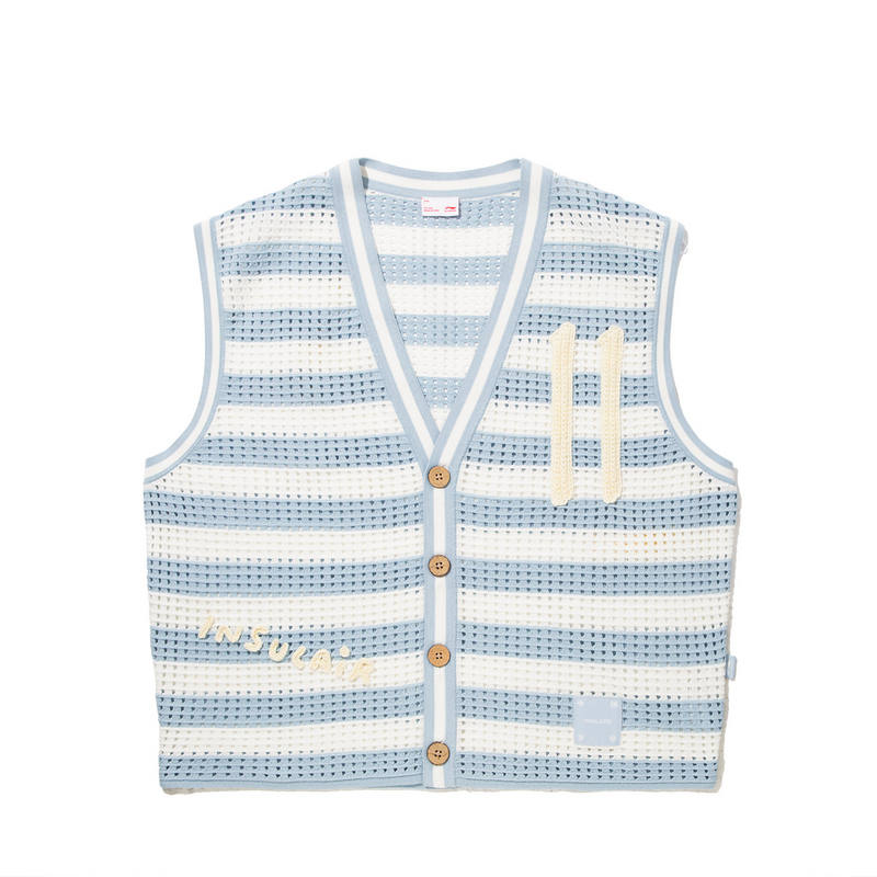 Li-Ning Li Ning Vests Men's Champagne White/Dusty Gray Blue V Neck Moderate Other