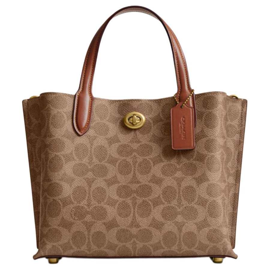 COACH Willow Artificial Leather Tote Bag, Shopping Bag, Shoulder Bag, Handbag Medium Women's Brown Yellow & Caramel