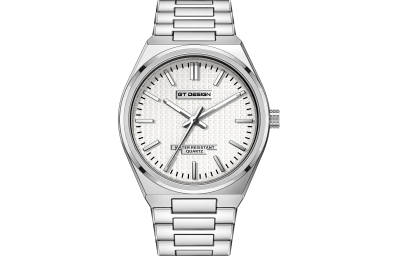 GT DESIGN Plaid Quartz Movement Stainless Steel Watchband Watch Men's Watches White Dial