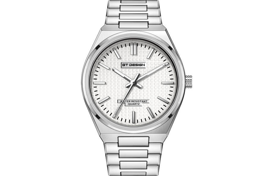 GT DESIGN Plaid Quartz Movement Stainless Steel Watchband Watch Men's Watches White Dial