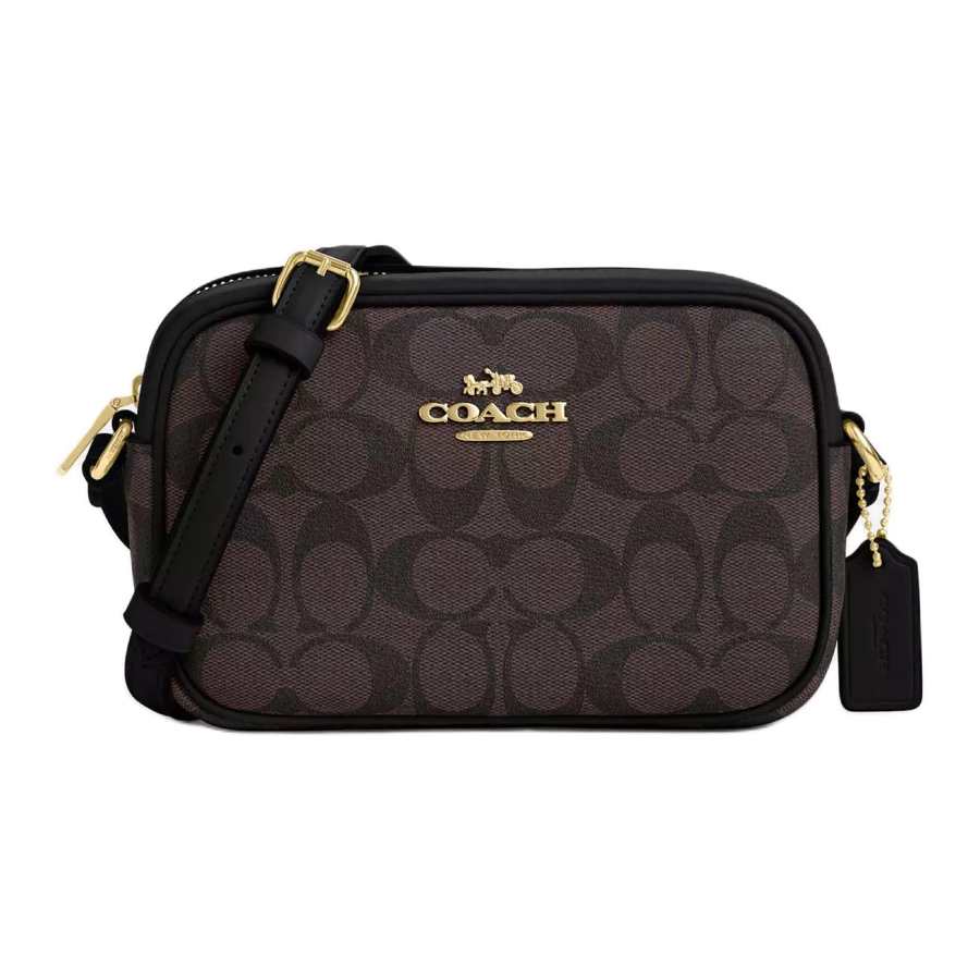 COACH Jamie Coated Canvas Camera Bag, Shoulder Bag, Crossbody Bag Small Women's Gold & Brown & Black