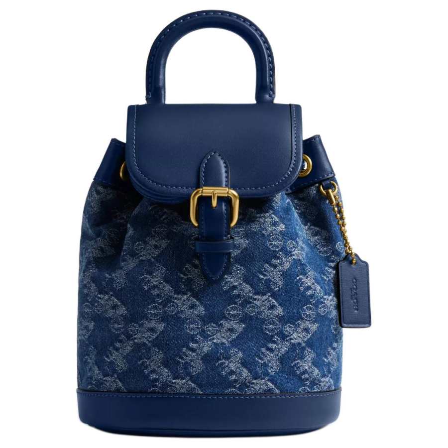 COACH COACH Coated Canvas With Leather Backpack Small Women's Blue
