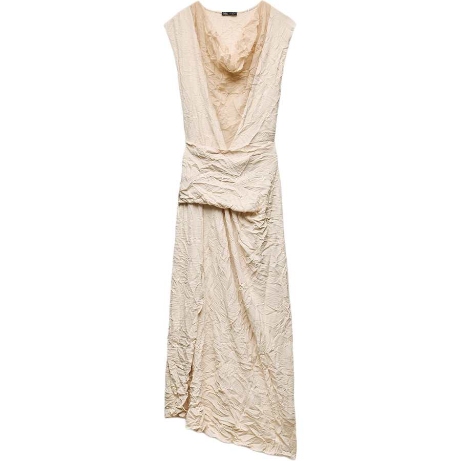 ZARA Sleeveless Dresses Women's Beige Moderate Mid Length