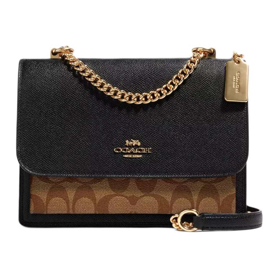 COACH Klare Coated Canvas With Leather Crossbody Bags Small Women's Black & Brown