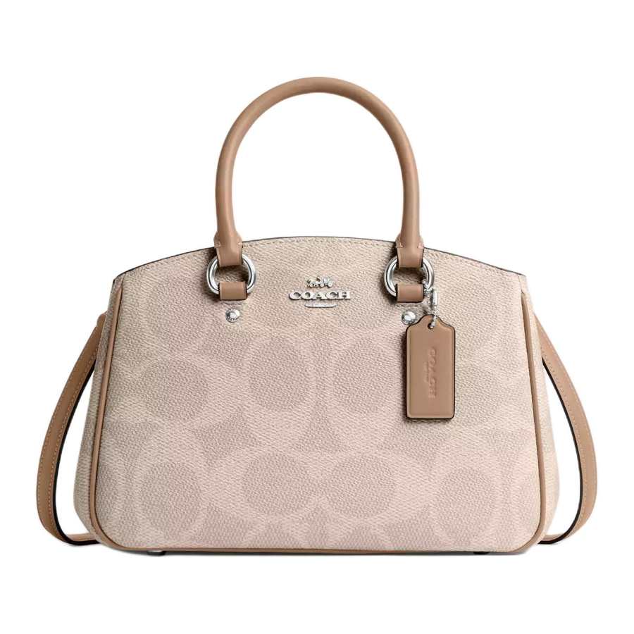 COACH Savannah Coated Canvas Shoulder Bag, Crossbody Bag, Handbag Large Women's Sand Yellow & Gray Umber