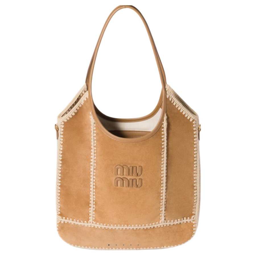 MIU MIU Ivy Calfskin With Suede Handbag Women's Cinnamon