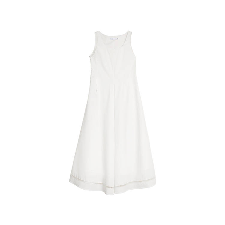 ELLE Sleeveless Dresses Women's White V Neck Thin Mid Length