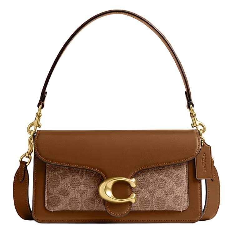 COACH Tabby Cow Leather Portable Crossbody Bag, Shoulder Bag Medium Women's Brown Yellow