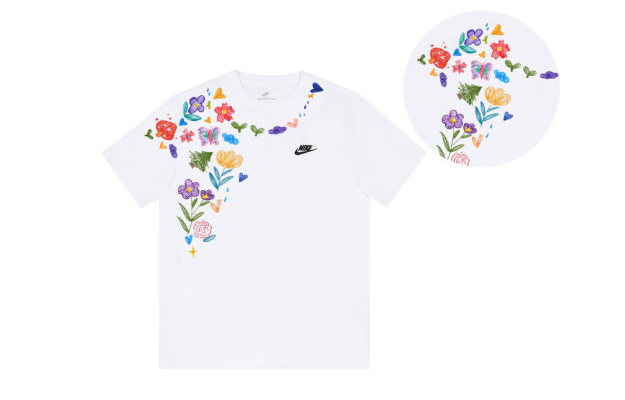 Nike Nike T Shirts Unisex White Hand Drawn Floral Garden Crew Neck Moderate Straight Fit