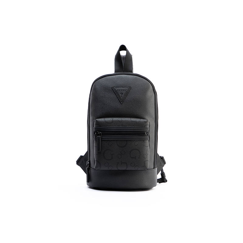 GUESS Synthetic Leather Sling Bag Unisex Charcoal Gray
