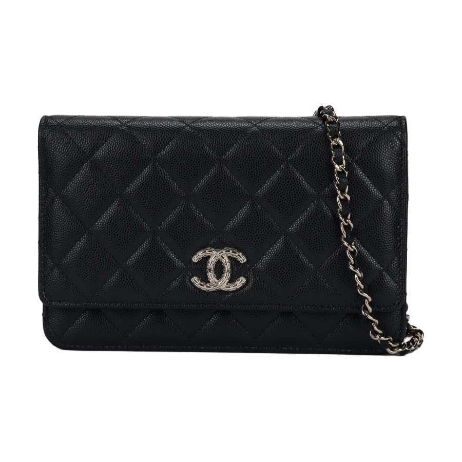 CHANEL Shiny Calfskin Wallet Women's Black