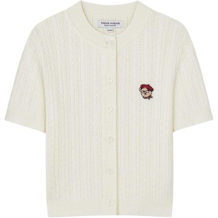 Teenie Weenie Knitwear Women's Ivory White Crew Neck Moderate Cardigan
