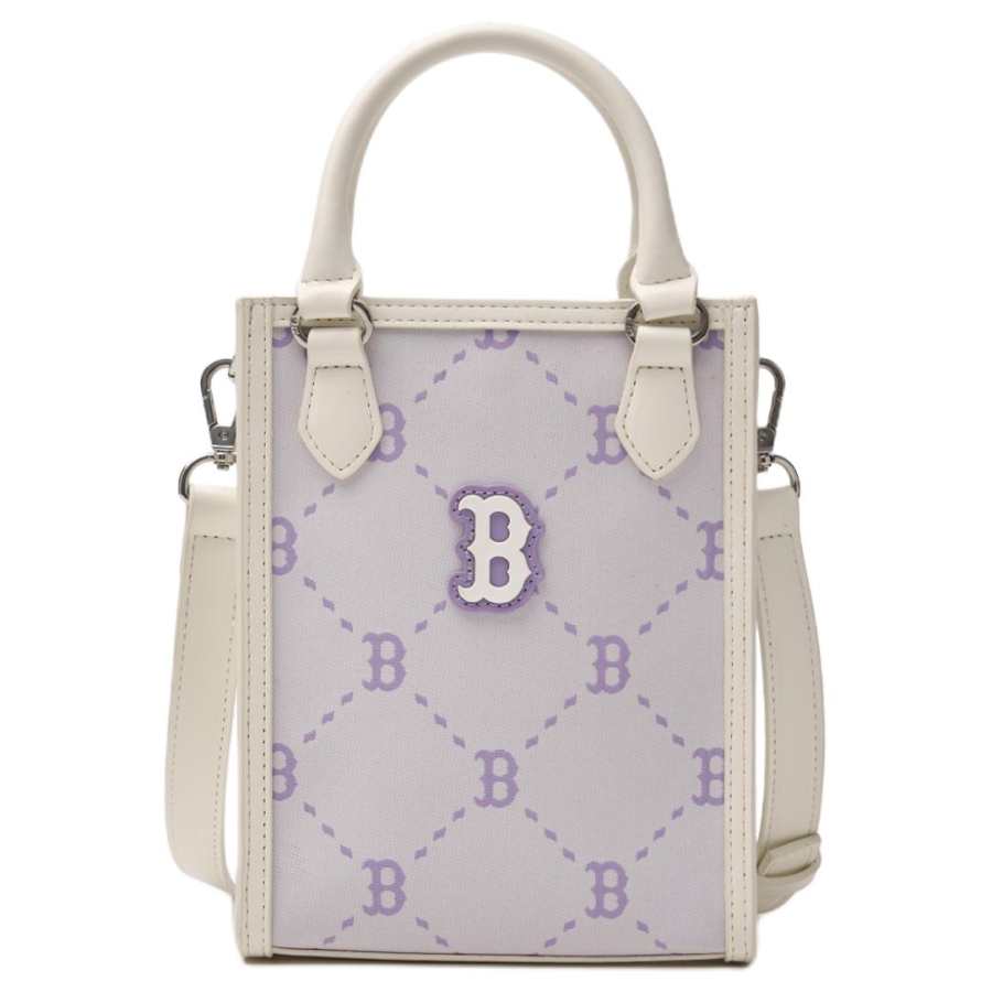 MLB Boston Red Sox Polyester Tote Bag, Shopping Bag, Handbag Mini Women's Purple & Gray