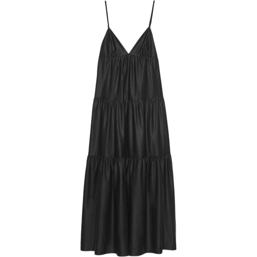 ZARA Slip Dresses Women's Black V Neck Moderate Mid Length