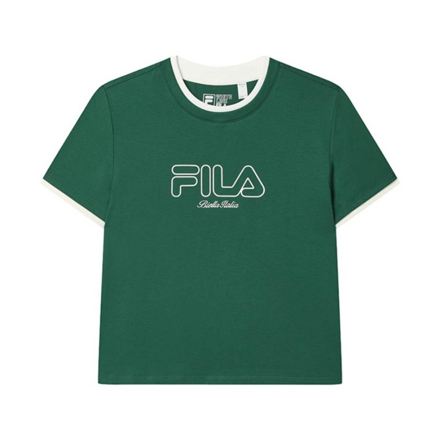 FILA ORIGINALE T Shirts Women's Forest Green GN Crew Neck Moderate Straight Fit