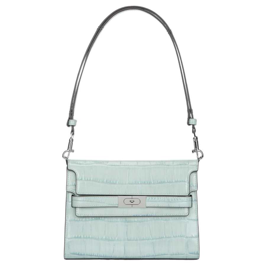 TORY BURCH Lee Radziwill Crocodile Embossed Leather Crossbody Bag, Shoulder Bag Small Women's Celadon