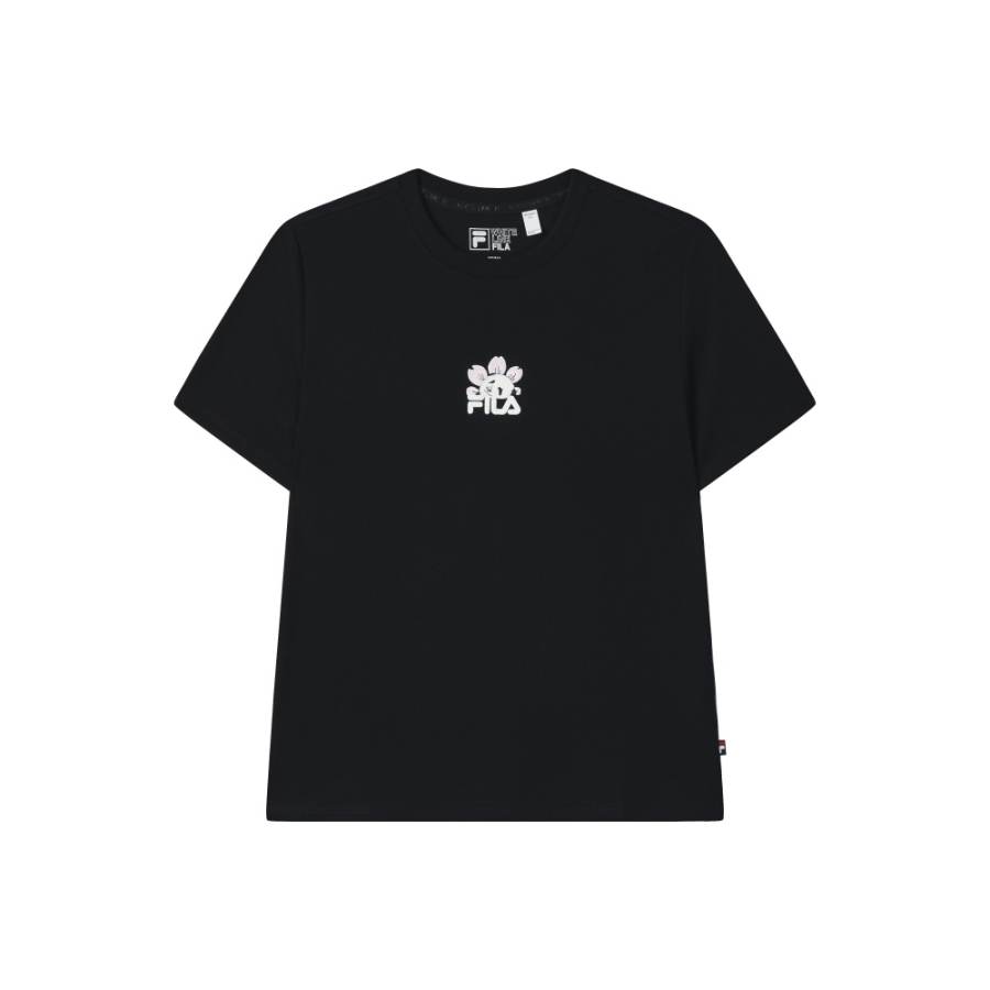 FILA T Shirts Women's Jet Black BK Crew Neck Moderate Straight Fit