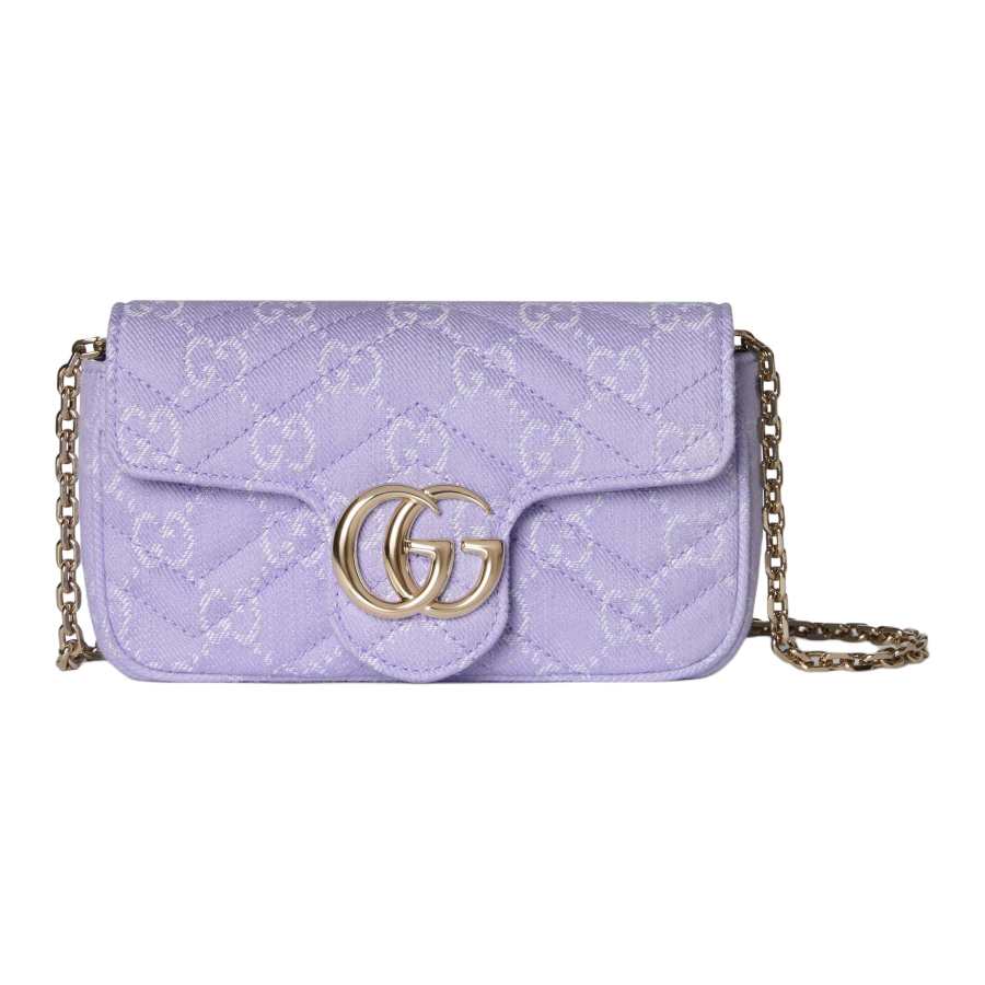GUCCI GG Marmont Denim Fabric Shoulder Bag Mini Women's Light Purple
