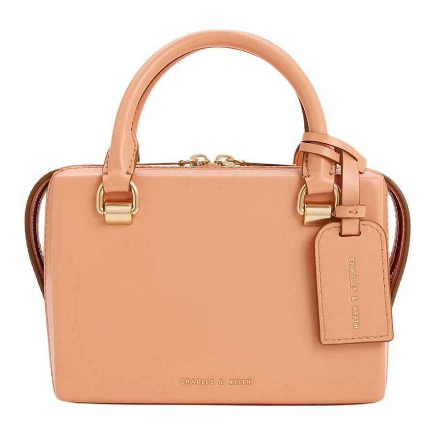 CHARLES&KEITH Fabric Bowling Bag, Shoulder Bag, Crossbody Bag, Handbag Medium Women's Orange/Fuchsia