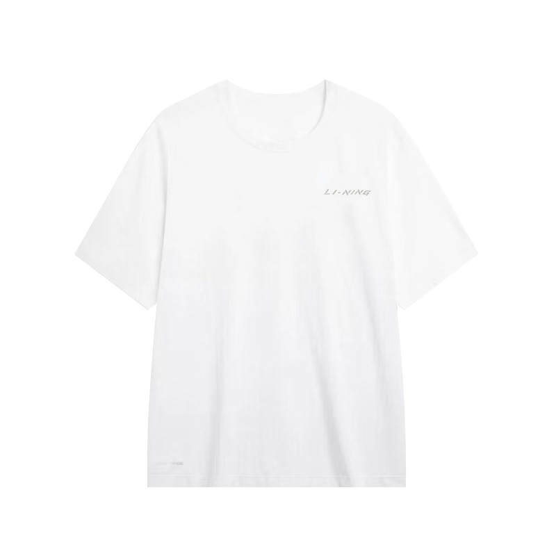 Li-Ning Li Ning T Shirts Unisex White Upgraded Crew Neck Moderate Straight Fit