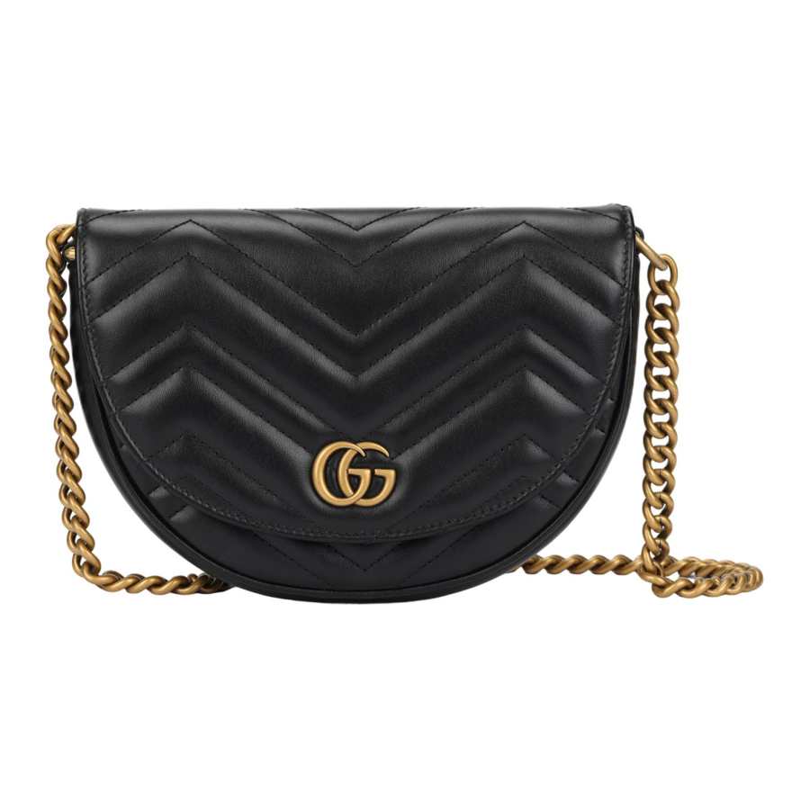 GUCCI Marmont Quilted Leather Saddle Bag Chain Bag Shoulder Bag, Crossbody Bag Mini Women's Black