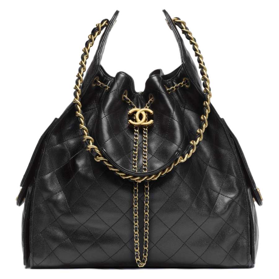 CHANEL 25Bag Grain Cow Leather Material Gold Tone Lock Shoulder Bag Medium Women's Black